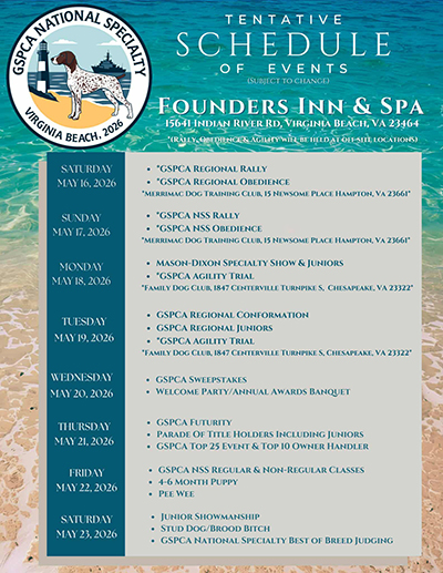 2026 GSPCA National Specialty Show - preliminary schedule 2026 GSPCA National Specialty Show - preliminary schedule